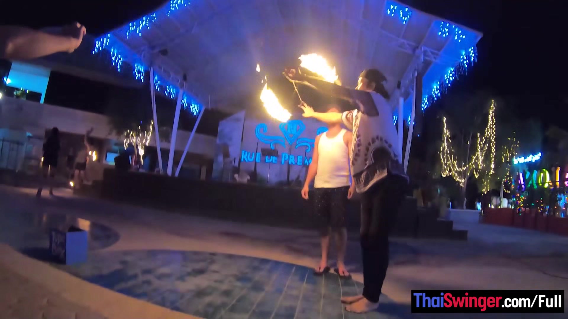 Amateur couple watches a fire show and has hot sex once back in the hotel