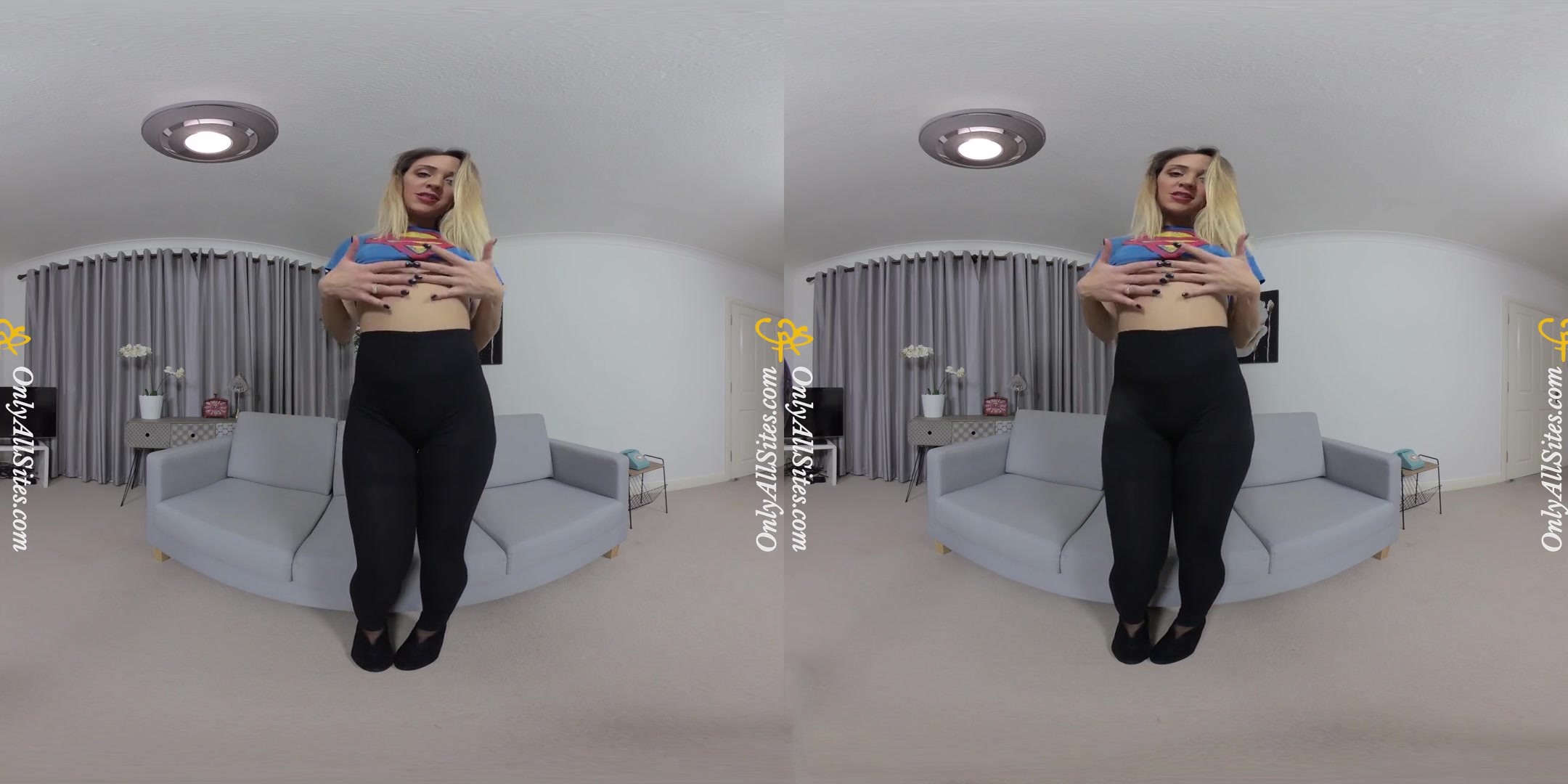 Samantha - Leggings; English Curvy Blonde Stripping
