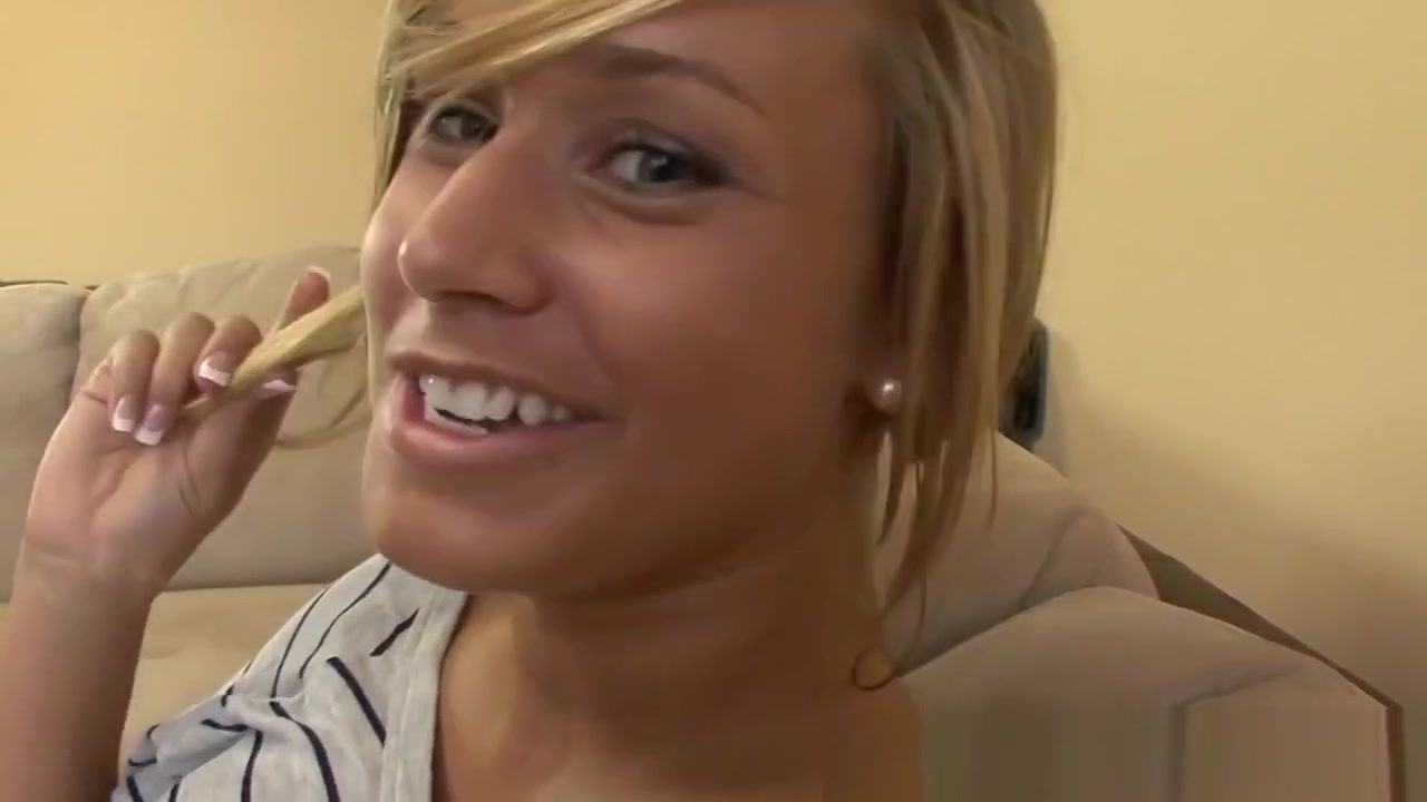 Lovely blonde teen 18+ stepsis gives a deepthroat blowjob to bro