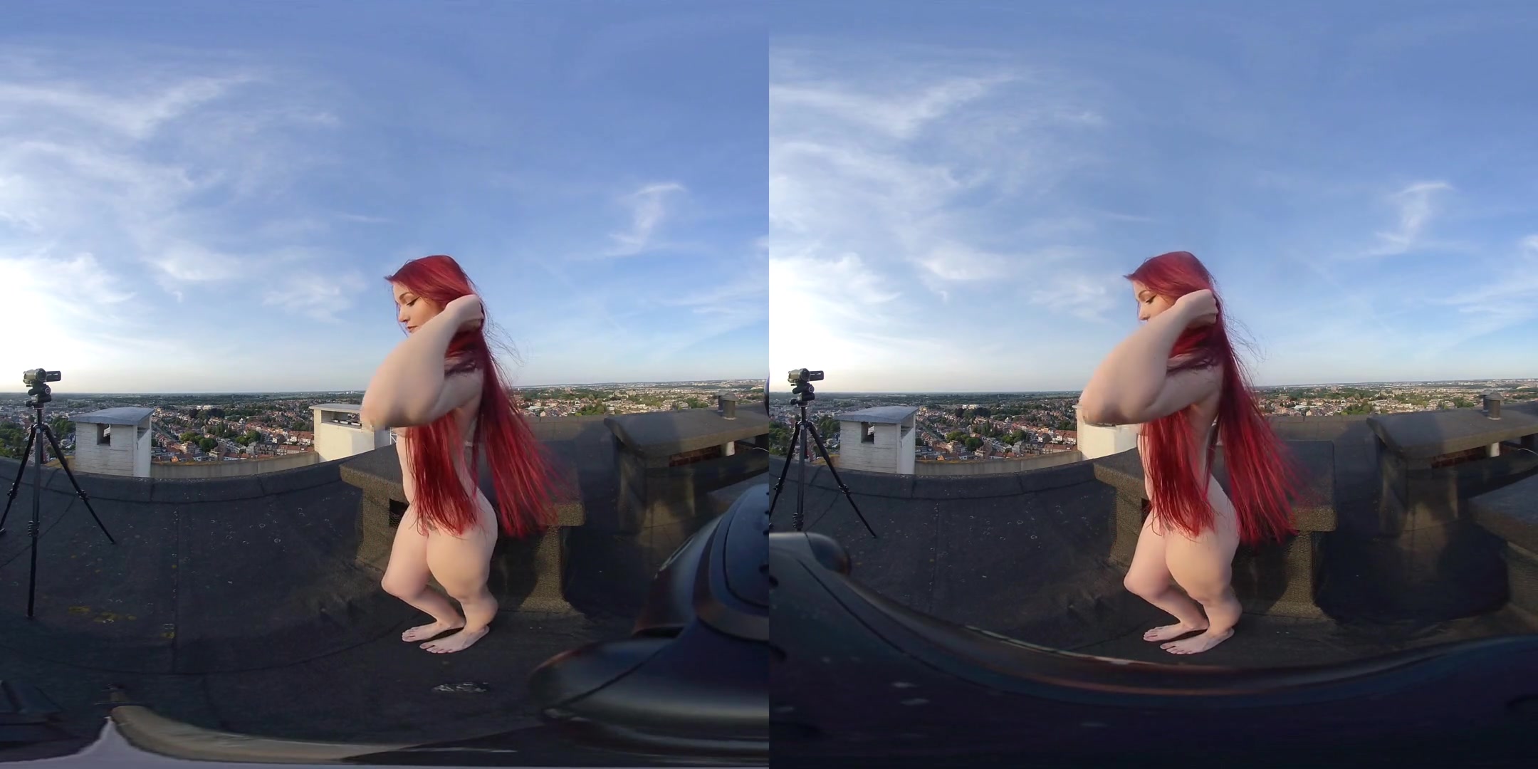 Lady - Photoshoot on a Rooftop - Redhead Naked Outdoors