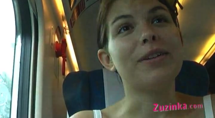 Zuzinka plays with dildo in a crowded train