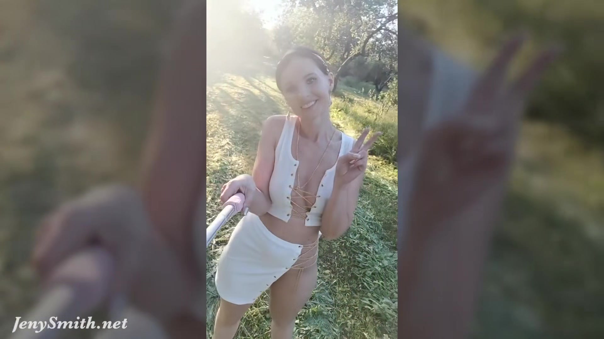Jeny Smith tests her new suit. Flashing in public