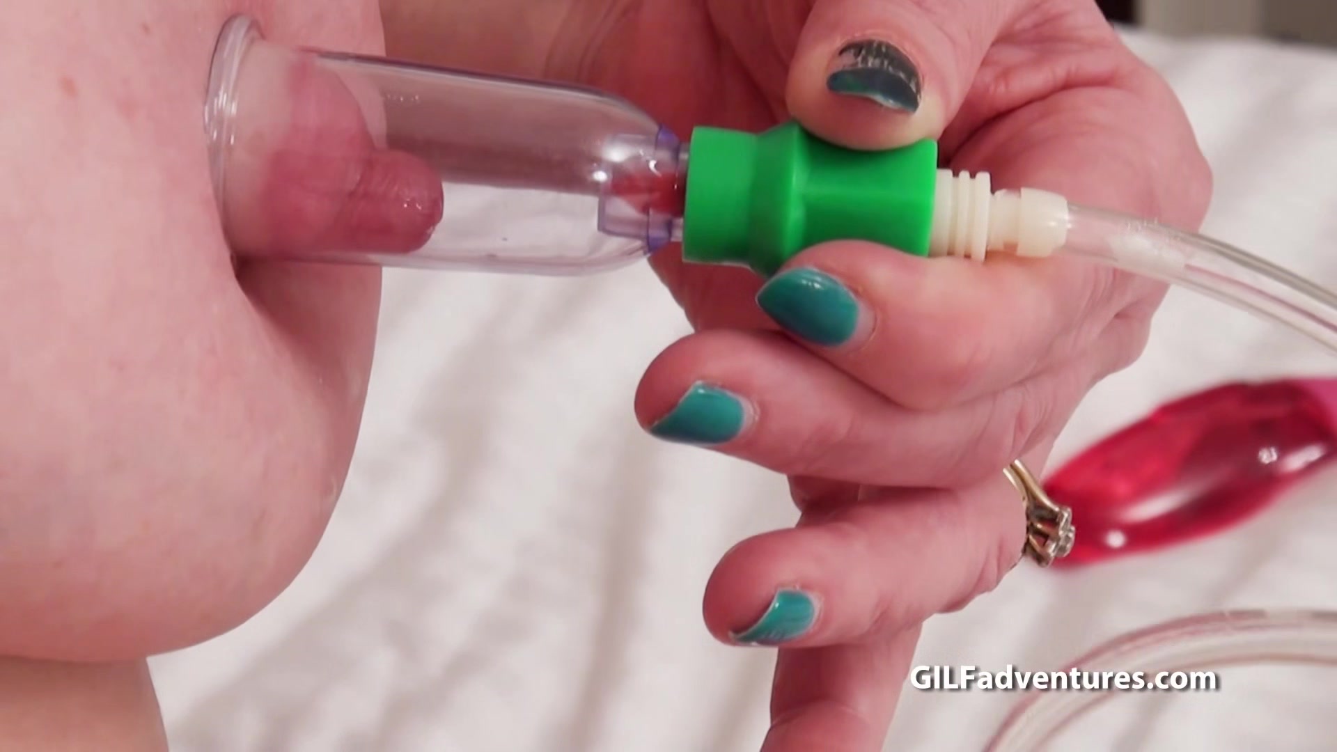 mature ladies uses a pussy nail and nipple hump