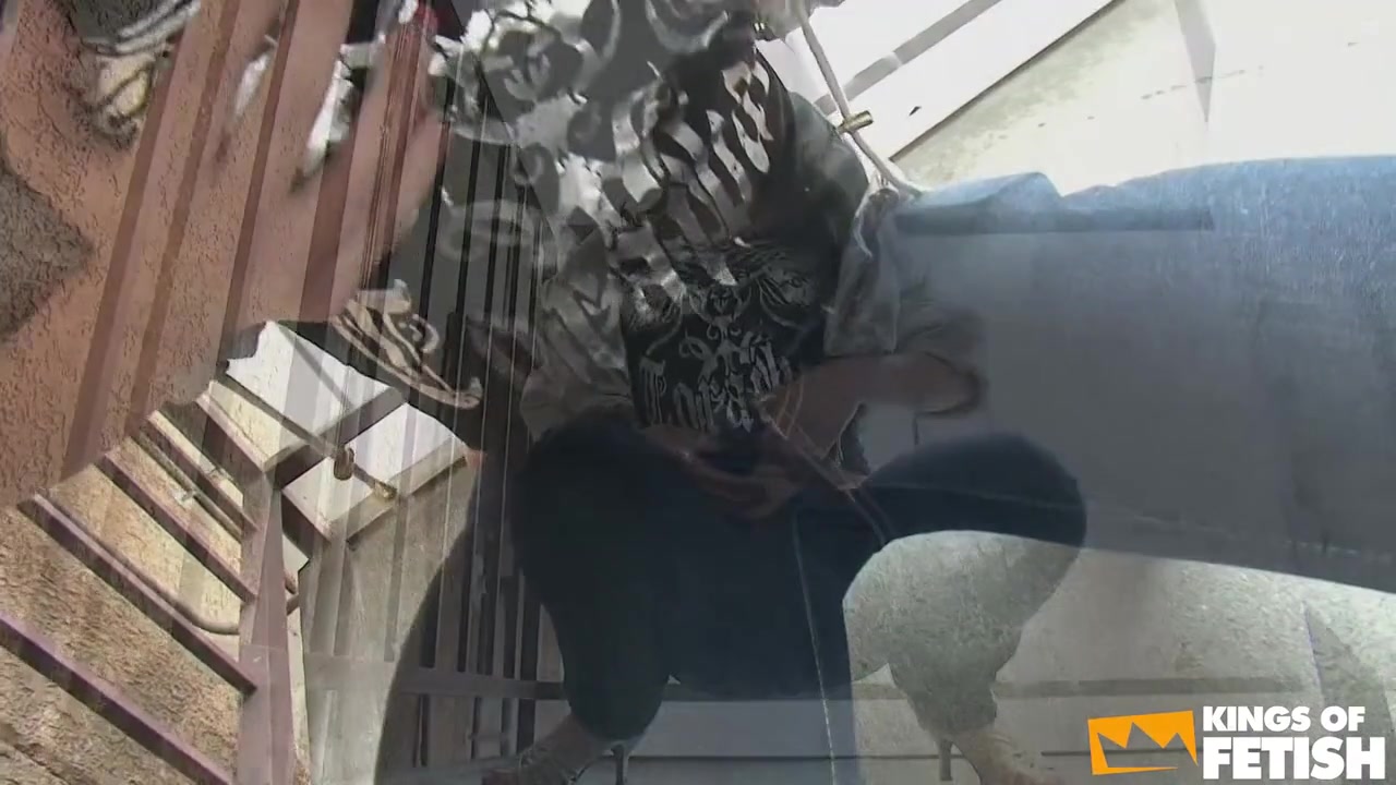 Japanese Girl Plays With Her Hairy Pussy On The Stairs While Blowing A Guy