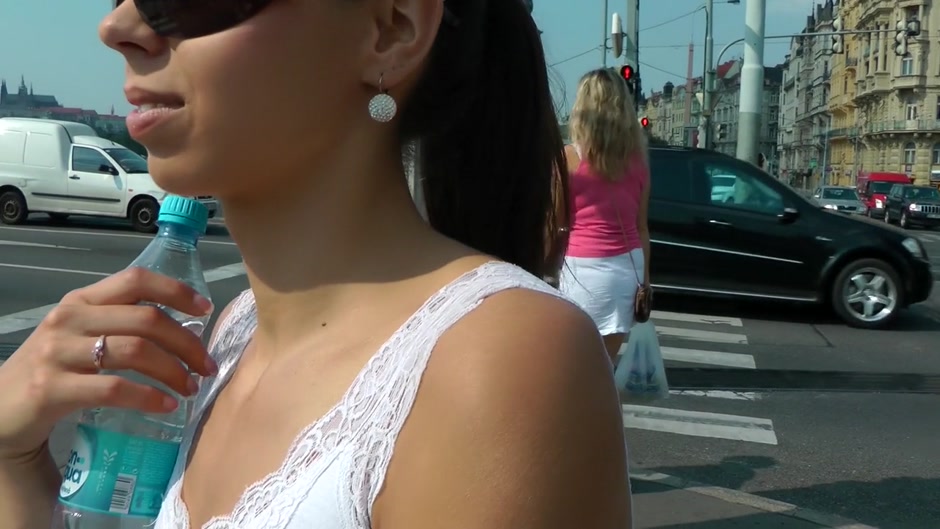 Gal stayed in stockings while riding rod in public