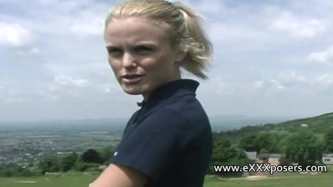 British blond outdoors flashes pants