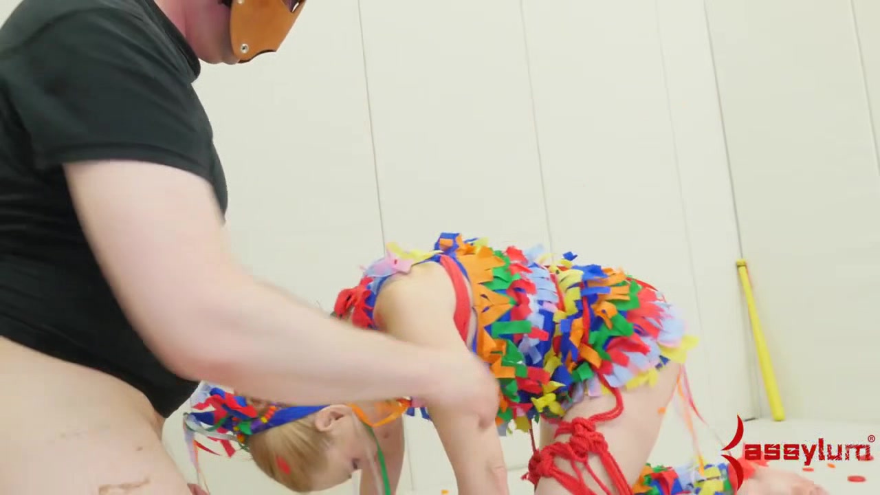 Anally ravaged submissive dressed as pinata