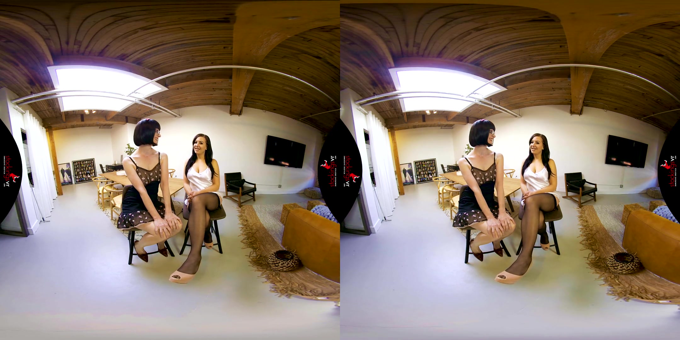 The Stocking Girls, Julia and Tindra Frost, the Scottish Milf - Nylons, Lesbian Kissing, Lingerie