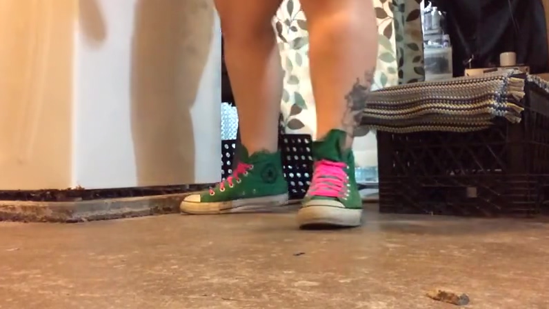 crushing cans with sneakers on