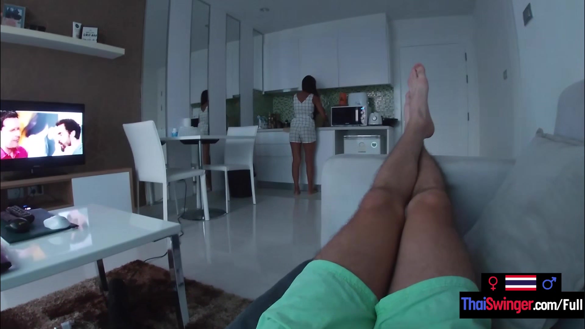 Thai amateur teen 18+ girlfriend cleans before pleasing her boyfriends big dick