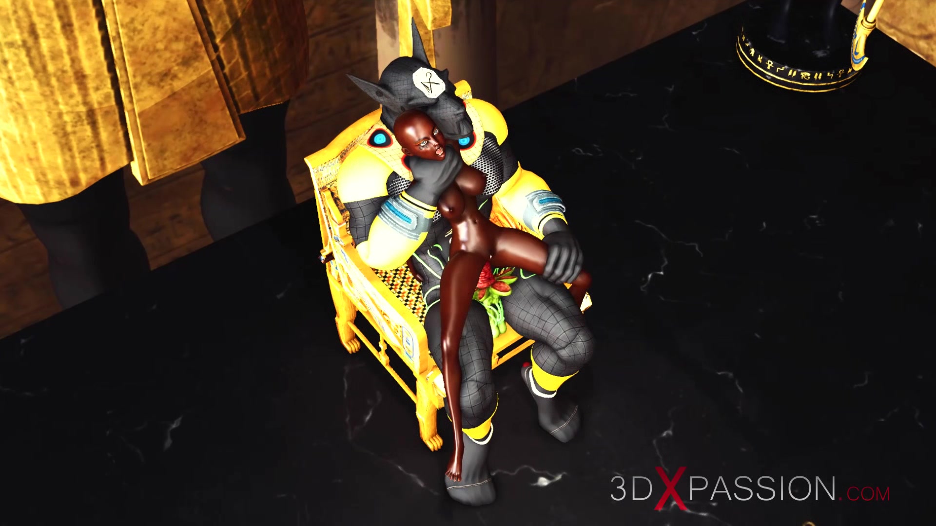 Anubis fucks hard a sexy slave ebony in an egyptian temple