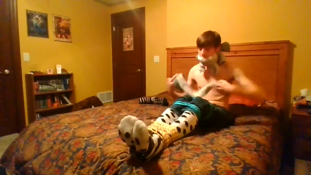 teen 18+ Hogties Himself Fuzzy Socks Selfbondage full Process