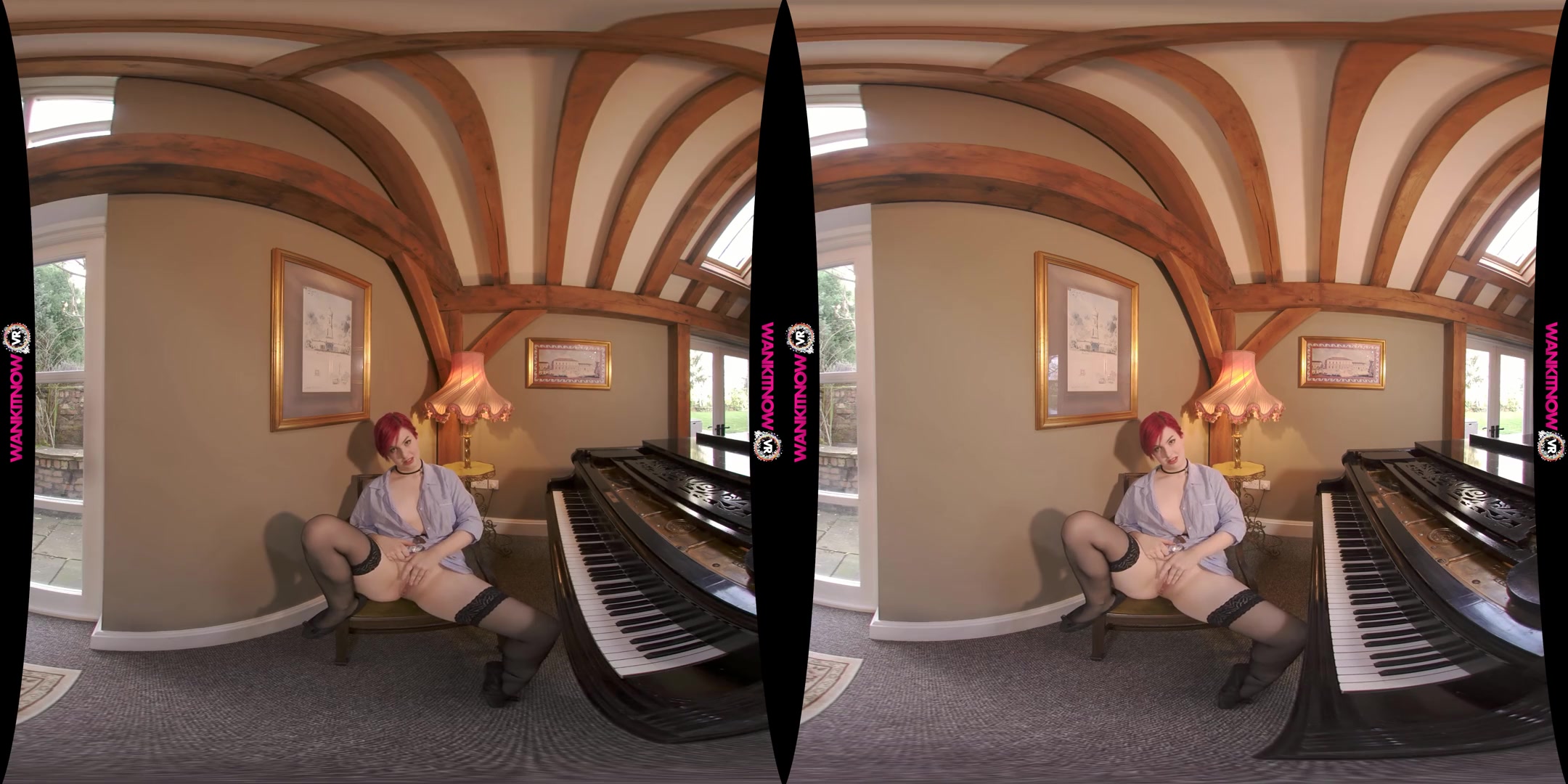 Pianist Perfection - Busty Pale Redhead Stripping