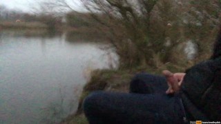 Fetish gay boy is pissing and jerking outdoors