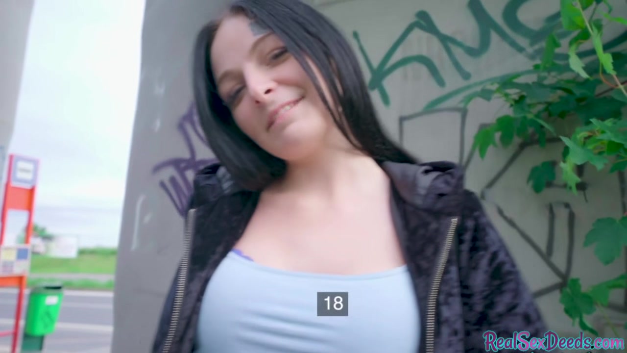 Face tattoo brunette gets picked up and fucked in public