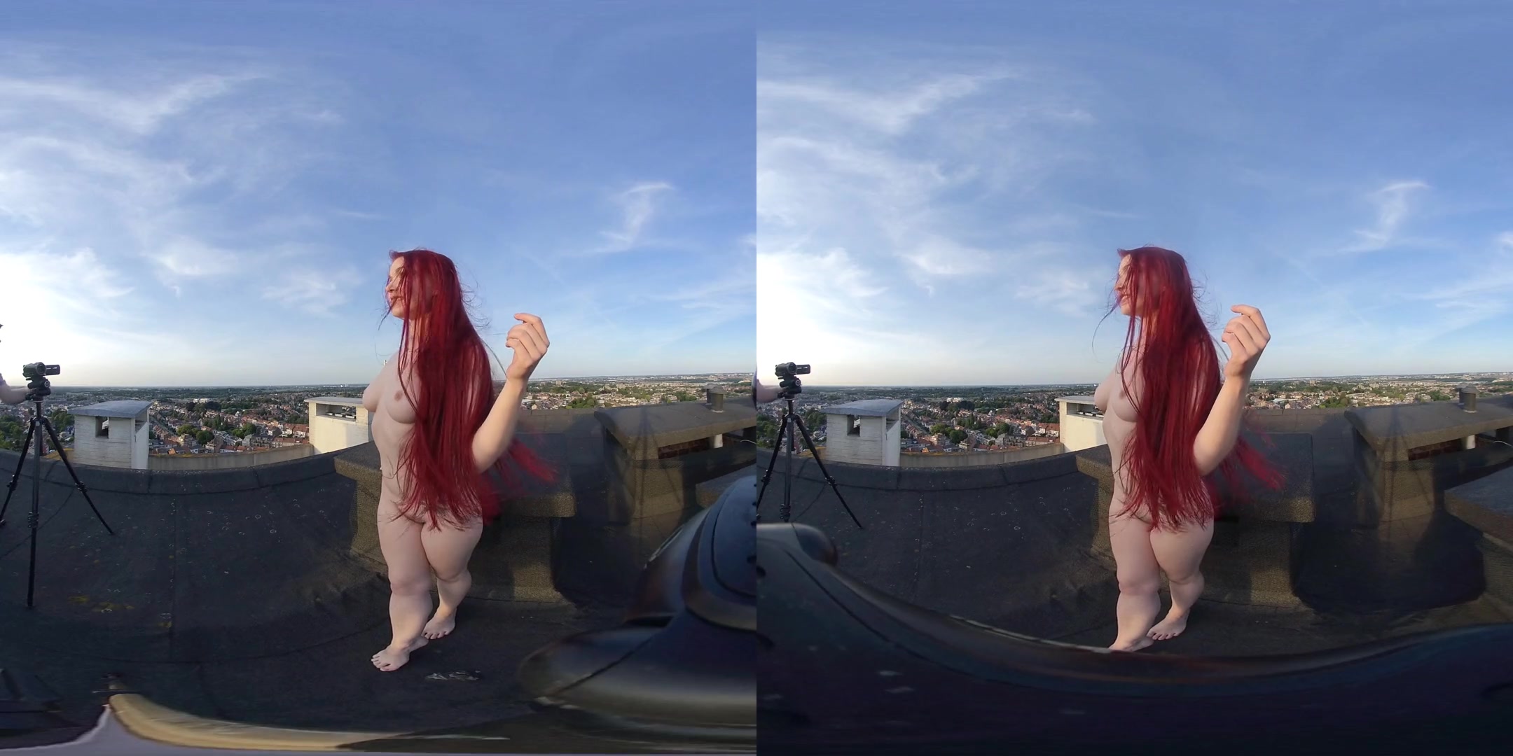 Lady - Photoshoot on a Rooftop - Redhead Naked Outdoors