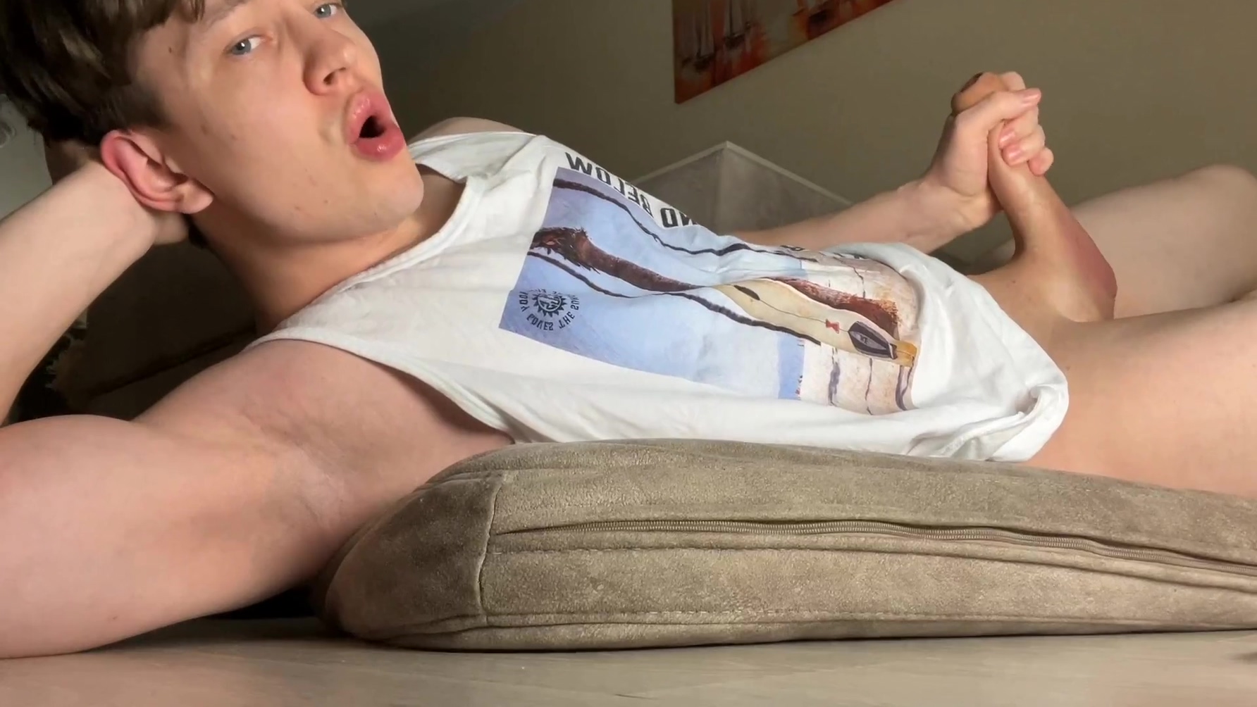 Hot teen 18+ With Huge Veiny Cock Masturbate Until Shaking Orgasm In The End