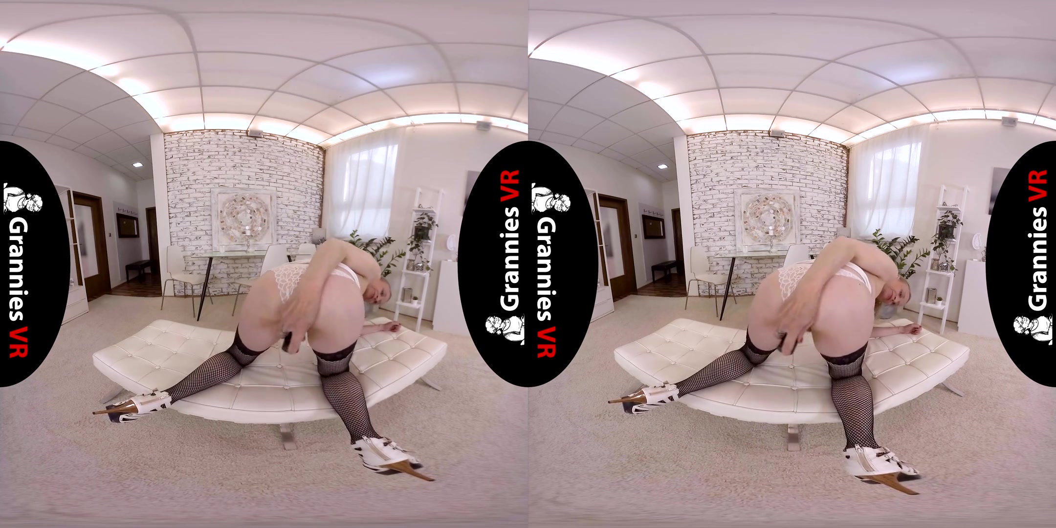 Granny Andrea - Solo in Fishnet Stockings; Gilf in Lingerie Solo with a Toy