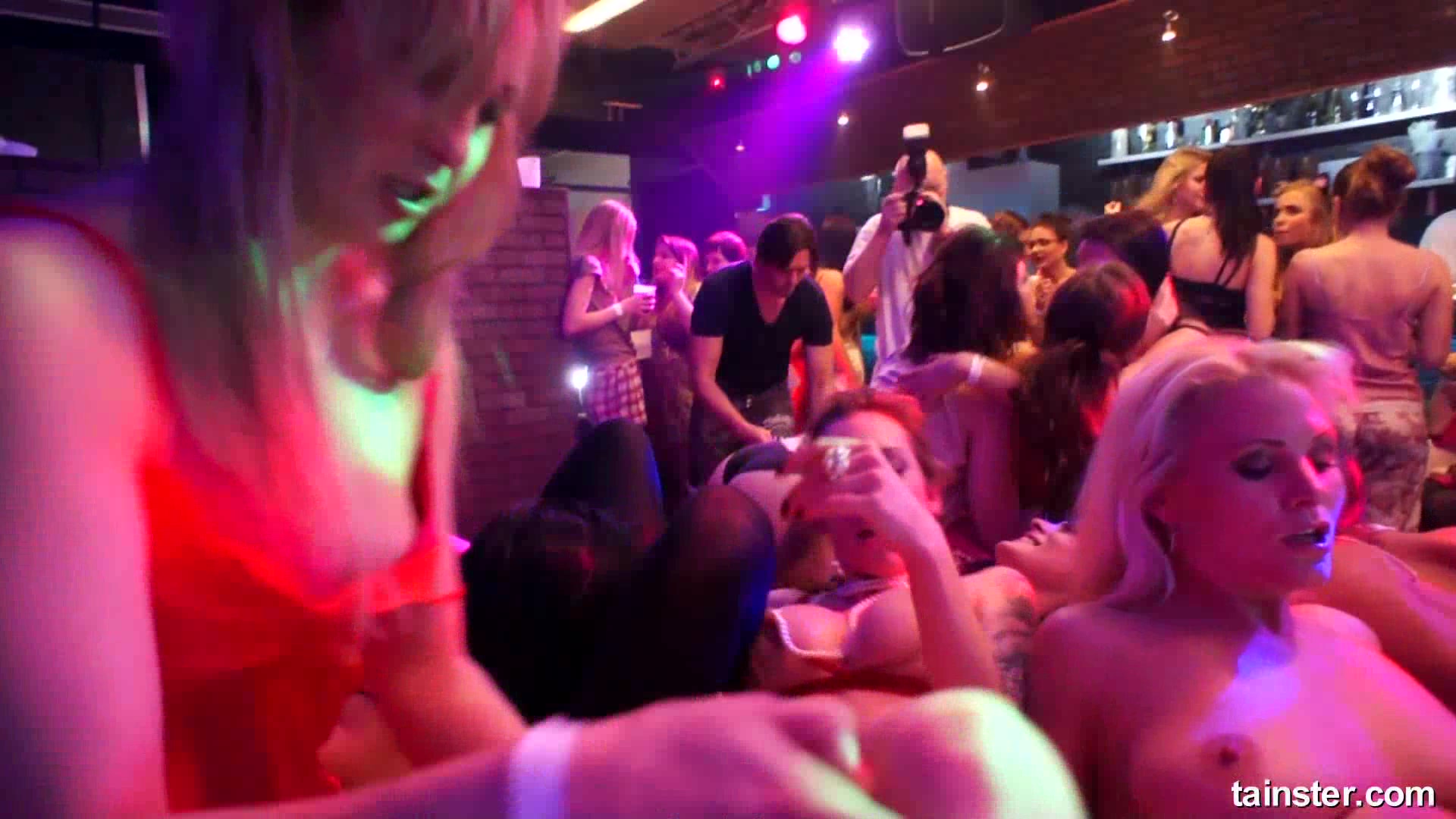 Gorgeous lesbian babes masturbating in the club