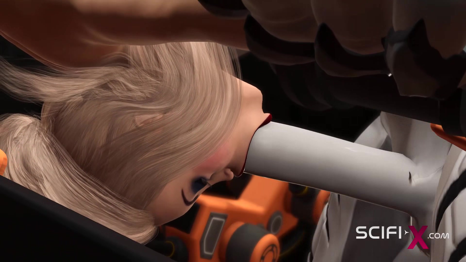 Busty sexy blonde and extreme sex with an android in the sci-fi lab