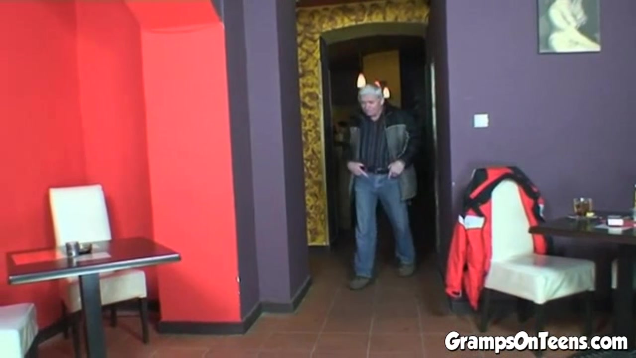 Naughty teen rides grandpa in sleezy bar