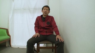 Hairy Japanese DILF measures and jerks his cock