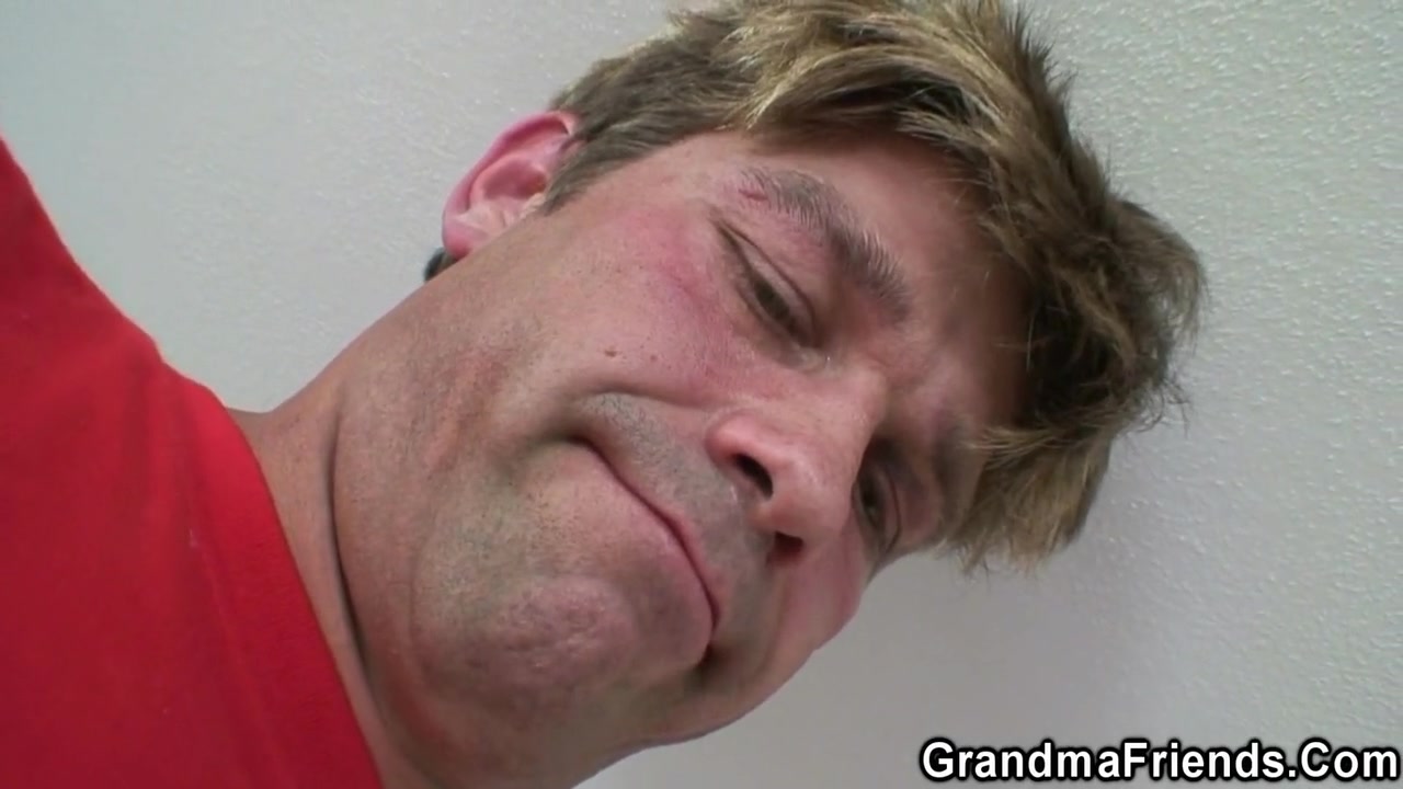 Two Guys Use Very Old Hairy Blonde Lady