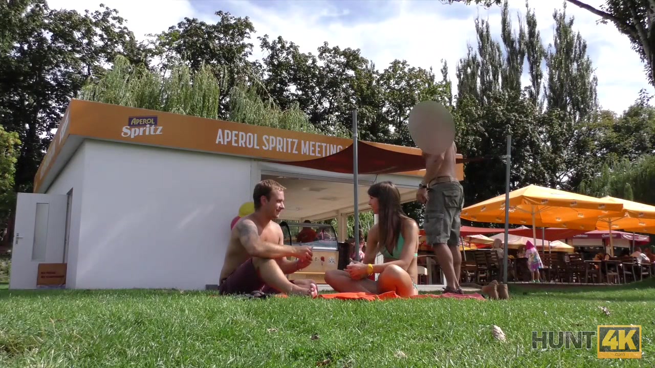 HUNT4K. Slender teen 18+ tries outdoor anal sex while cuckold films this