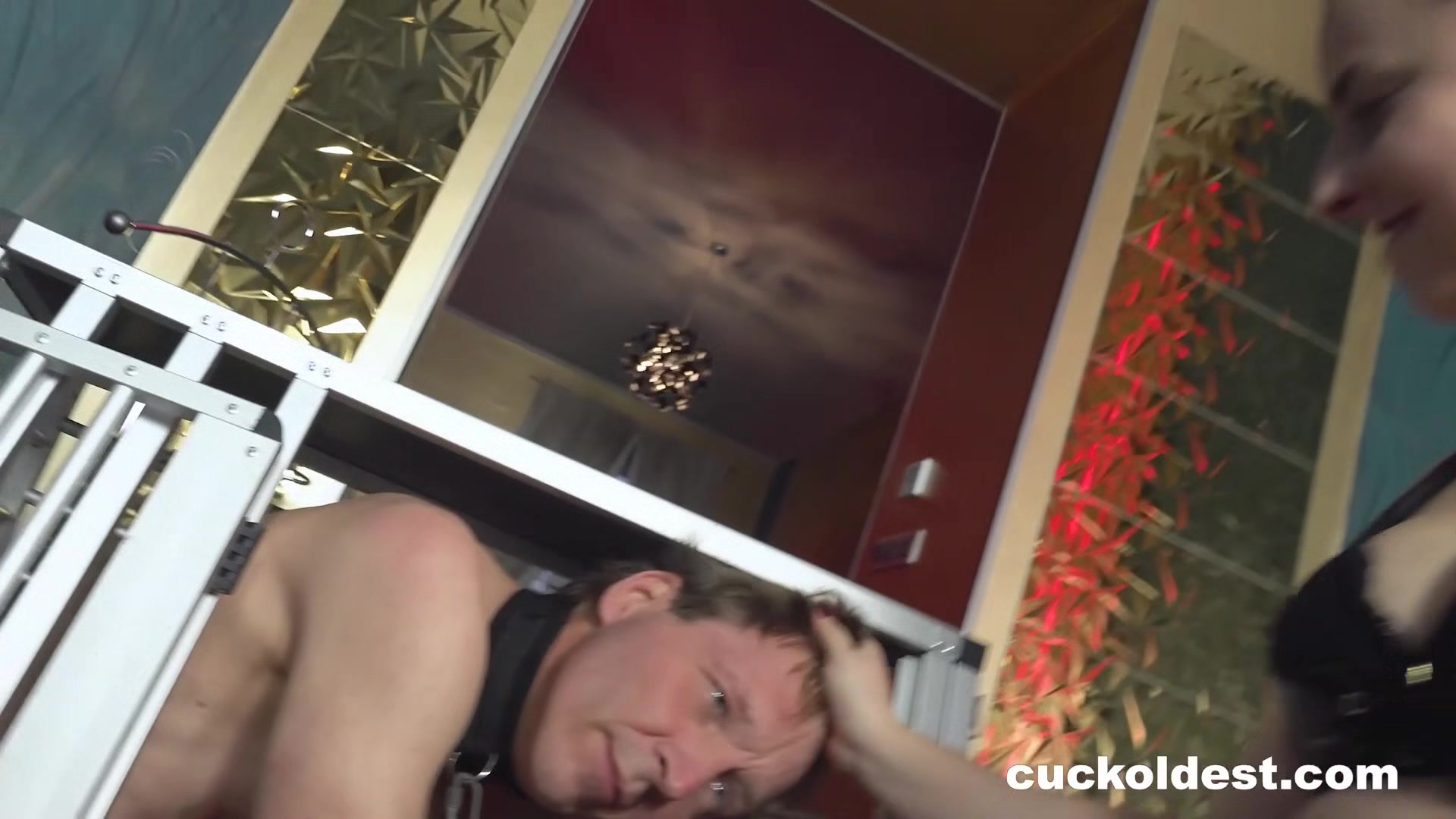 Chastity Useless Husband on a Leash! Foursome by Cuckoldest