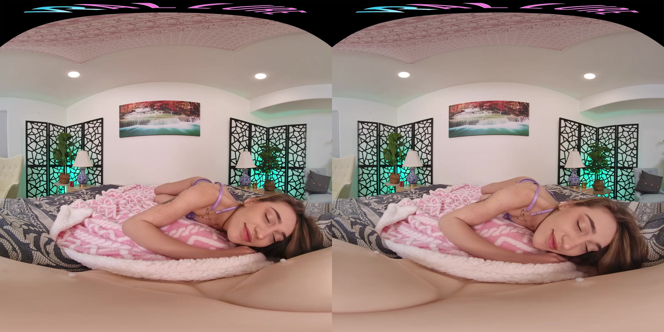 Brunette nympho rides her male sex doll in virtual reality