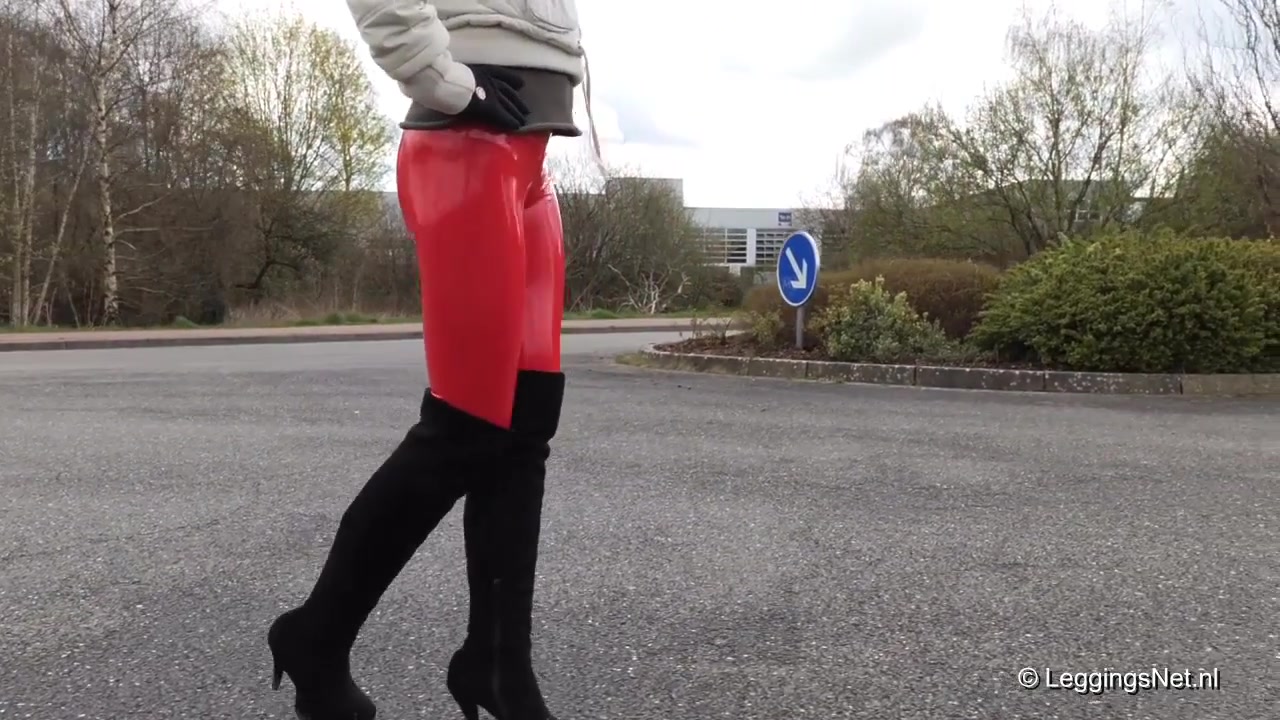 Red Vinyl Leggings And Overknees, 1st Part