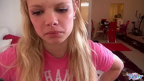 Blonde Girl Little Taylor loves sucking on Big White Cock