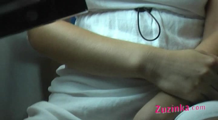 Zuzinka plays with dildo in a crowded train