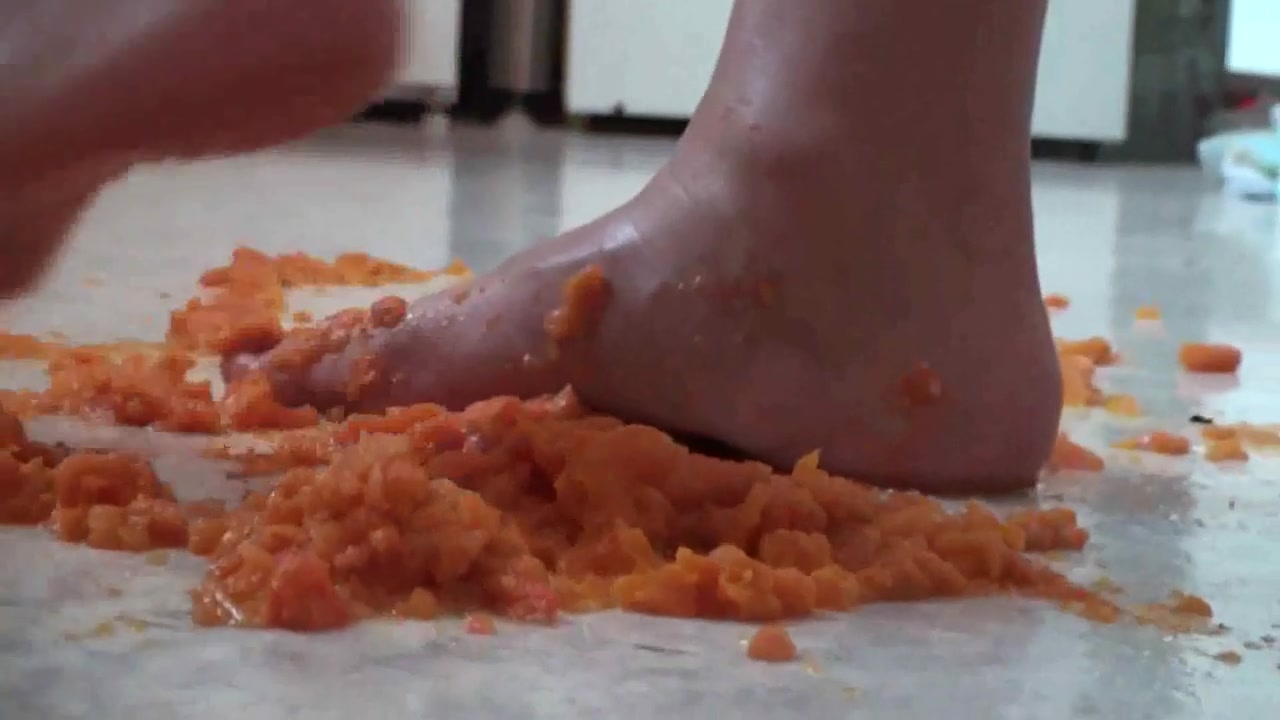 Close up of trampling food in the kitchen by Foot Girls