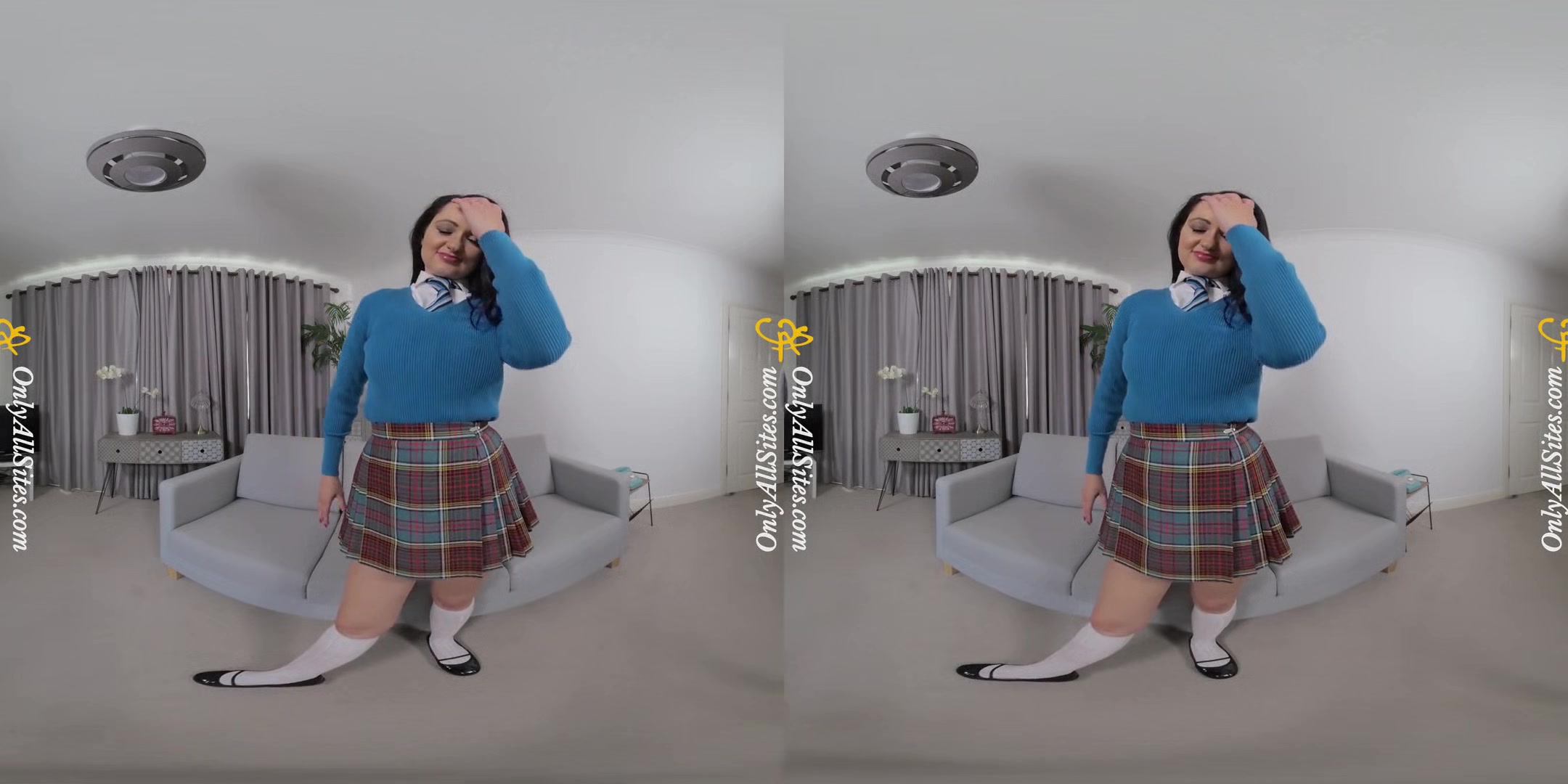 Schoolgirl Bonnie Takes Her Slutty Uniform Off - Striptease Solo Model Shaved