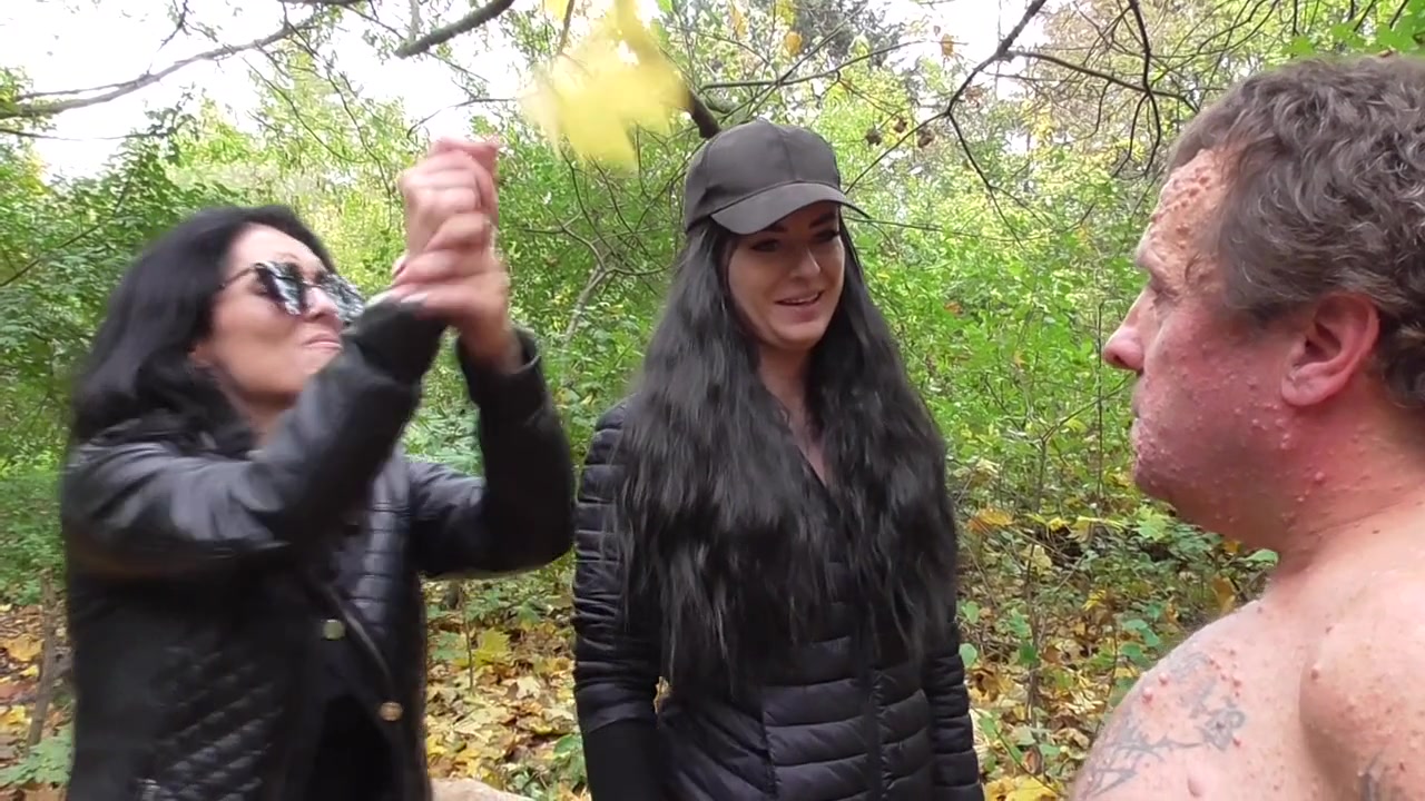 Slapping session in the forest for the naked male slave by Femdom Austria