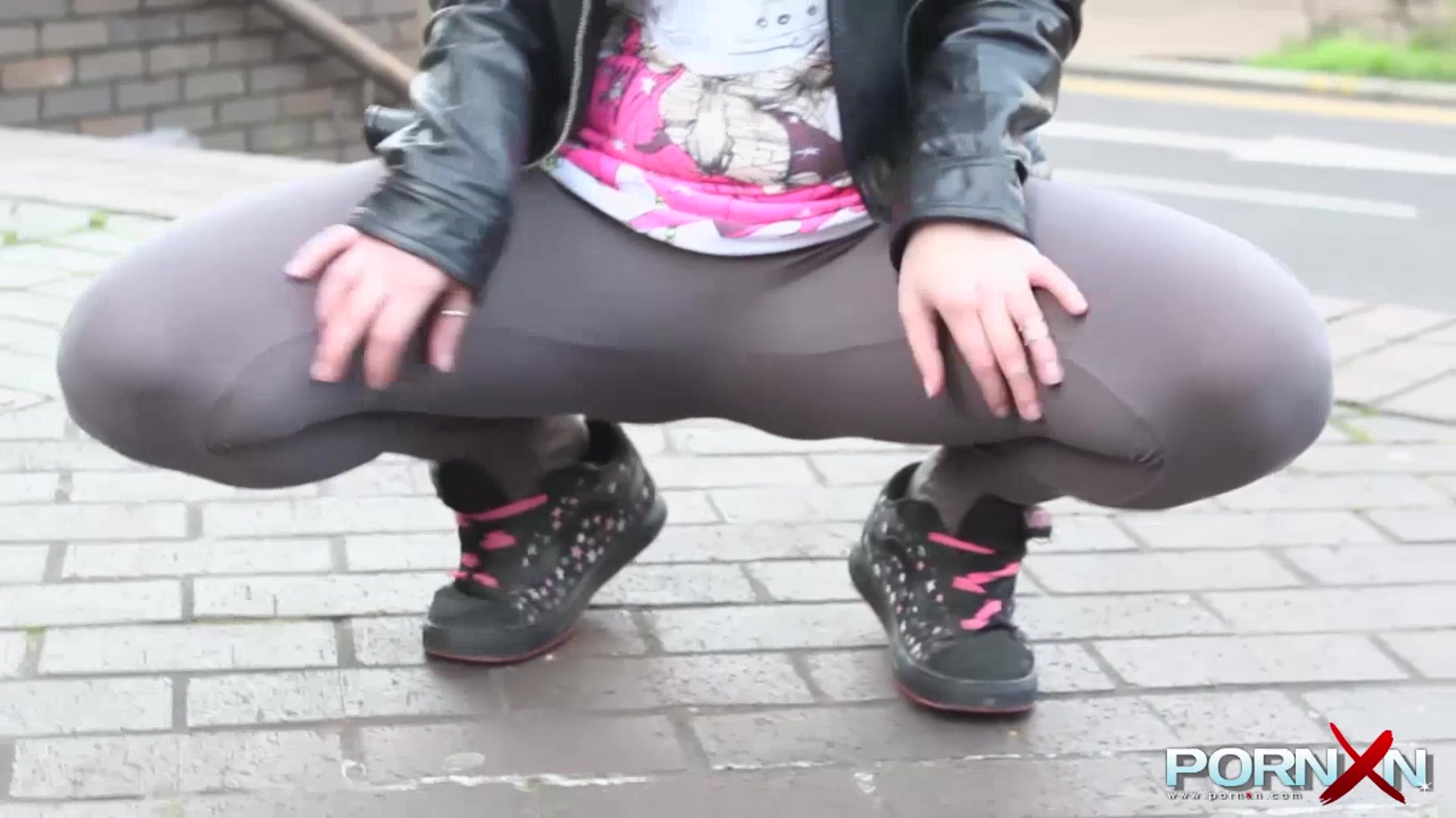Pink hair slut flashing in public