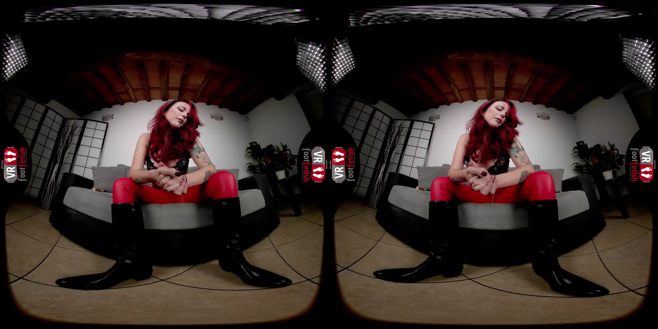 Commanding Redhead Showcases Her Grubby Boots And Sleek Leather Trousers
