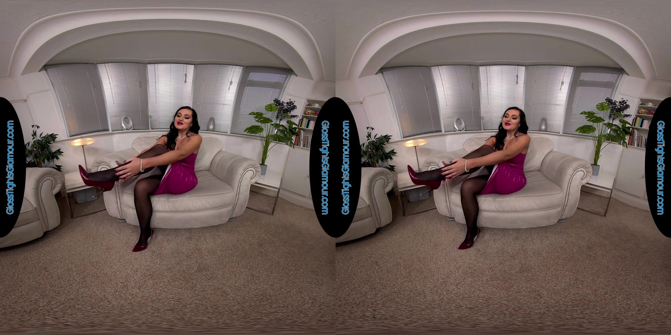 Bonnie Bellotti In Pink Pu Dress With Black Glossy Legwear Sans Gusset Joi - 8k Vr
