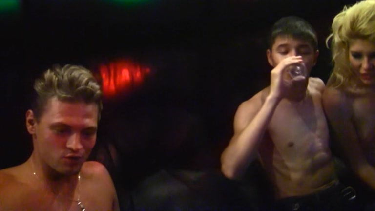 Soaked sauna sex with blond college cutie