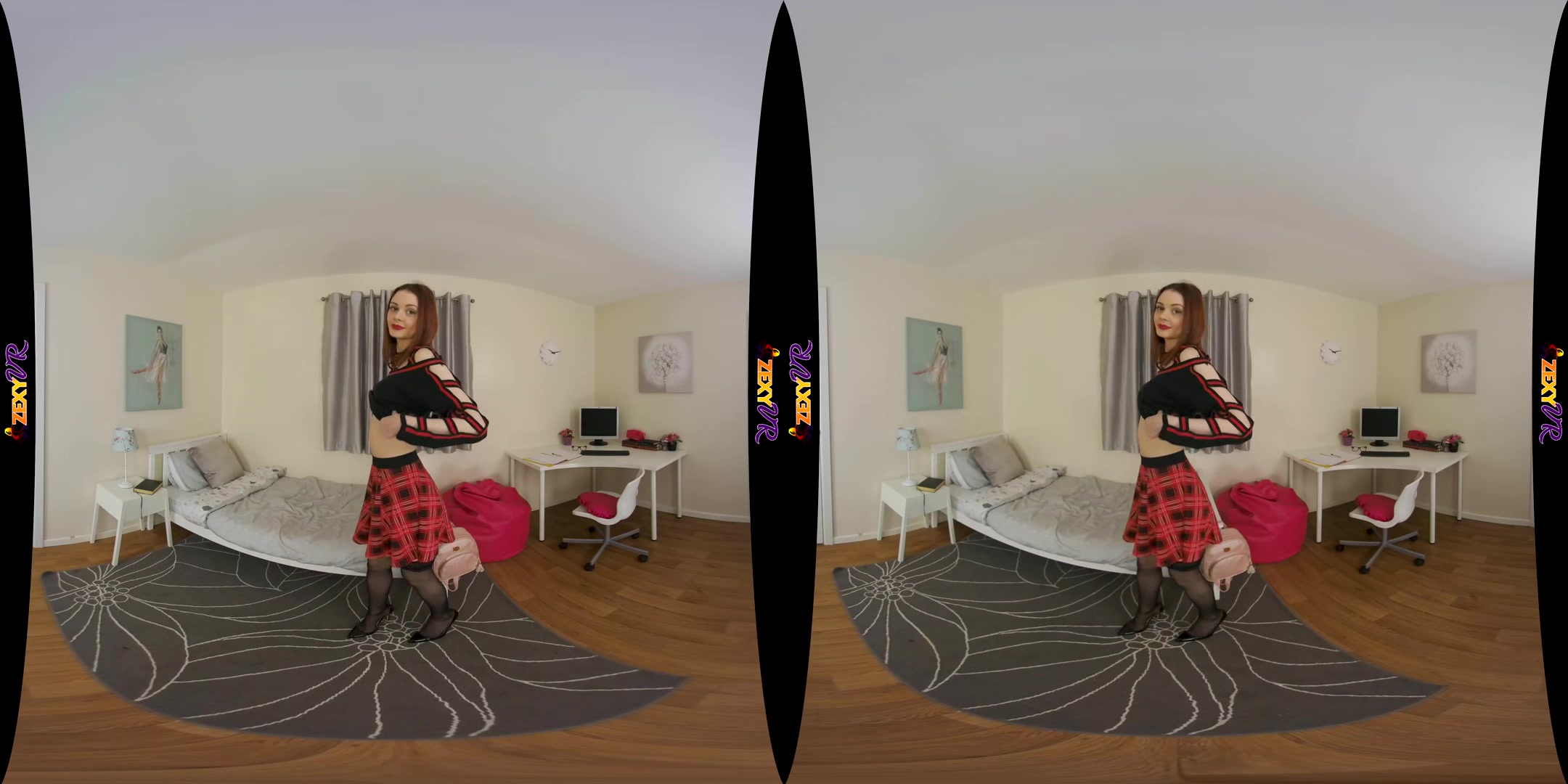 Red And Black; Stunning Redhead Solo Vr Striptease