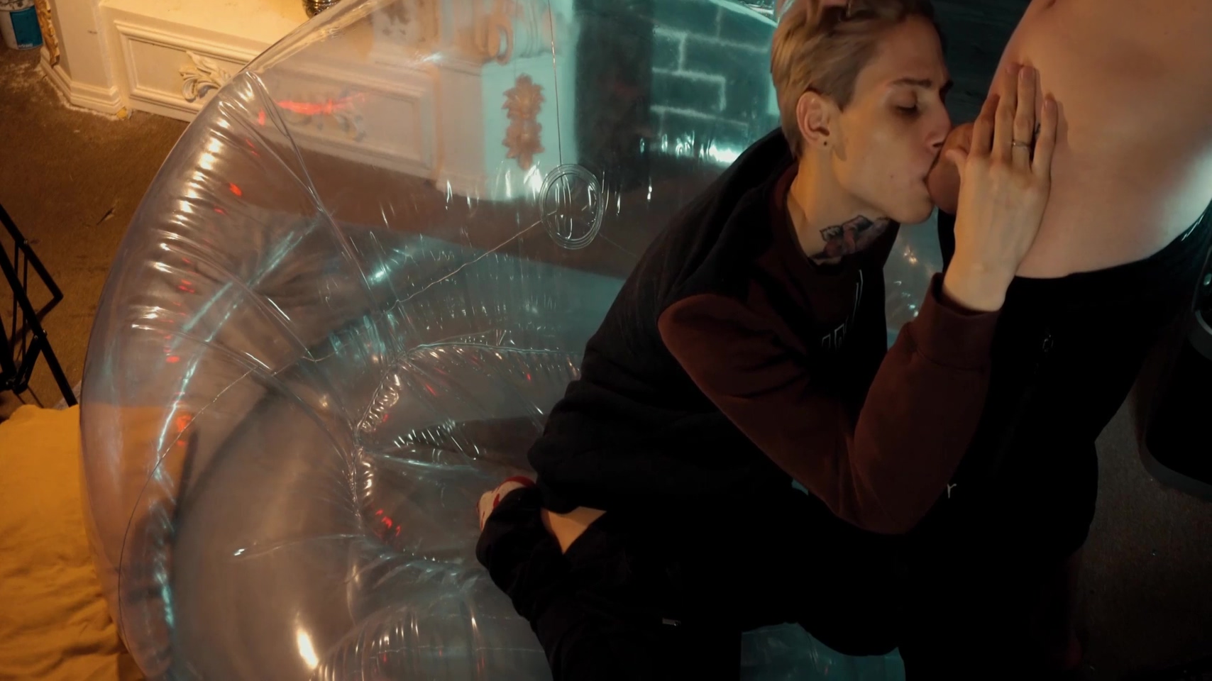 Two Sweet Guys Share An Inflatable Chair. 14 Min
