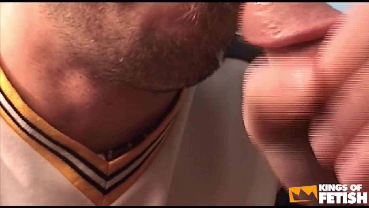 Mature man masturbates in the toilet before sucking two guys with big cocks