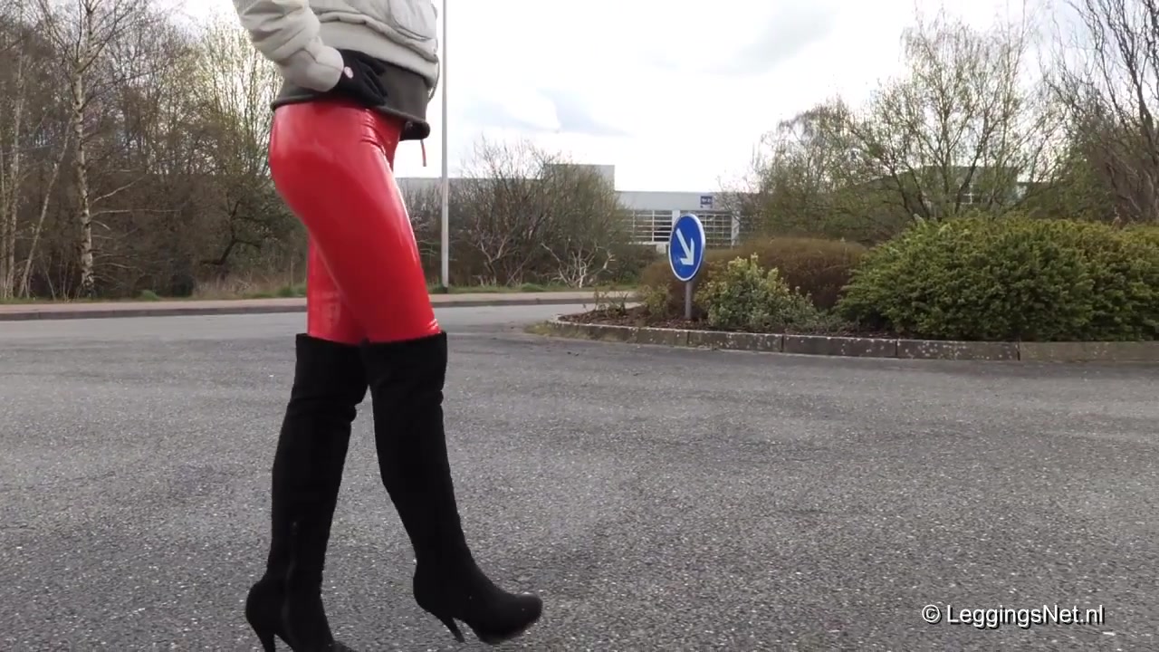 Red Vinyl Leggings And Overknees, 1st Part