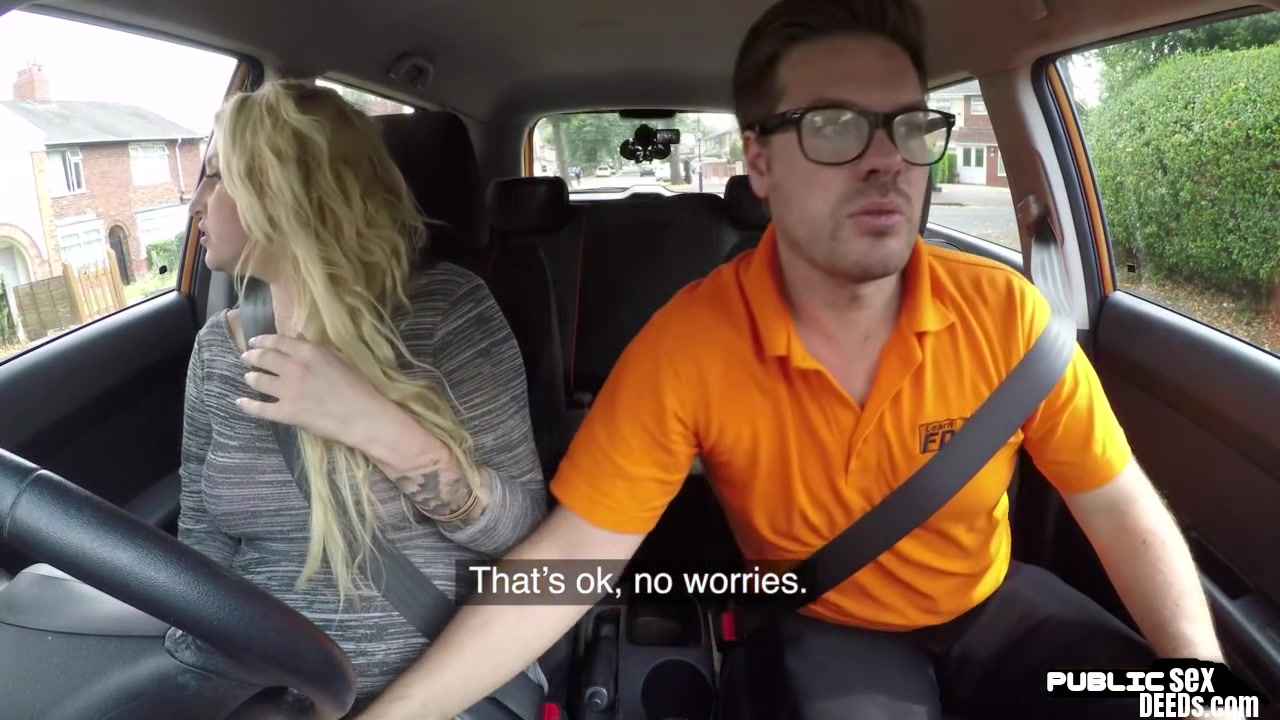 Chubby UK blonde cockriding instructor in the car after bj