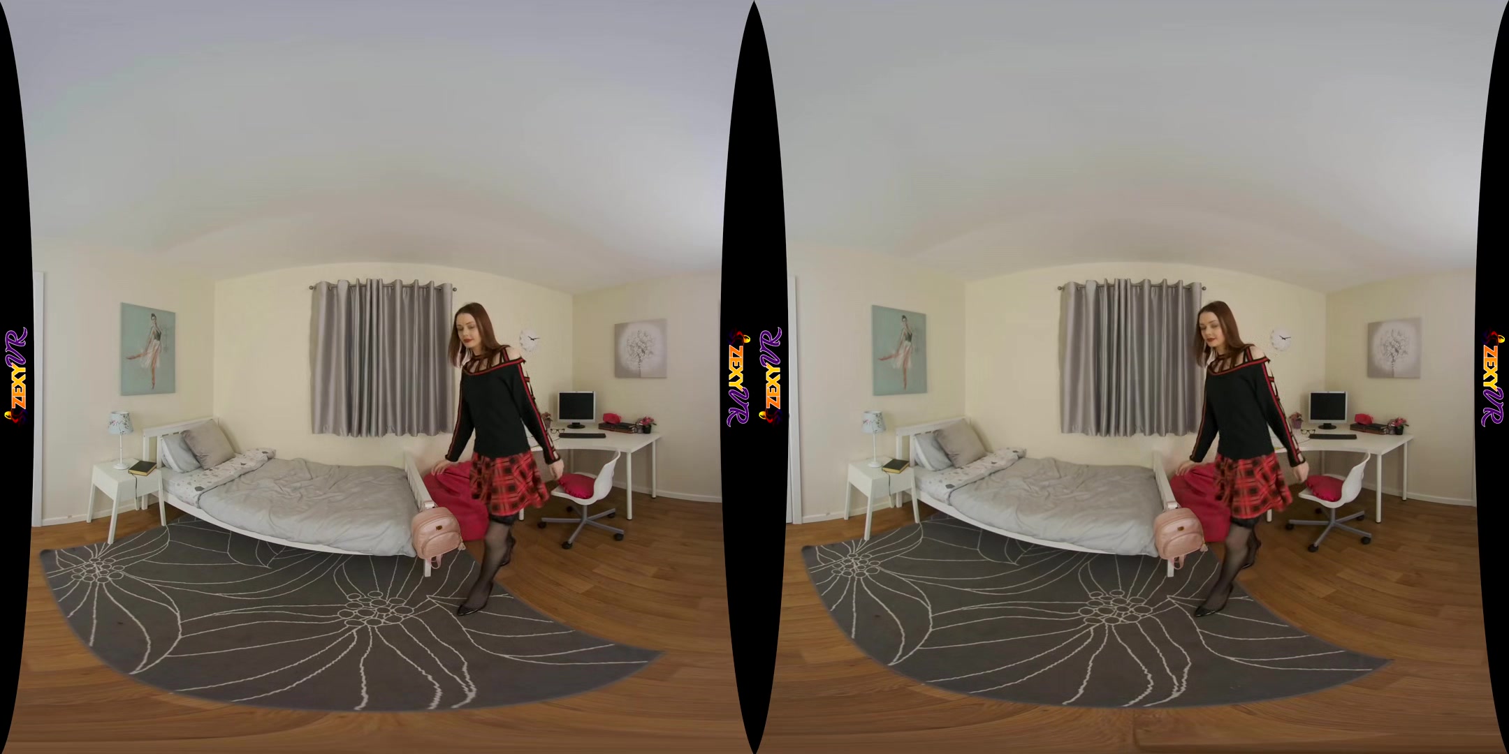 Red And Black; Stunning Redhead Solo Vr Striptease