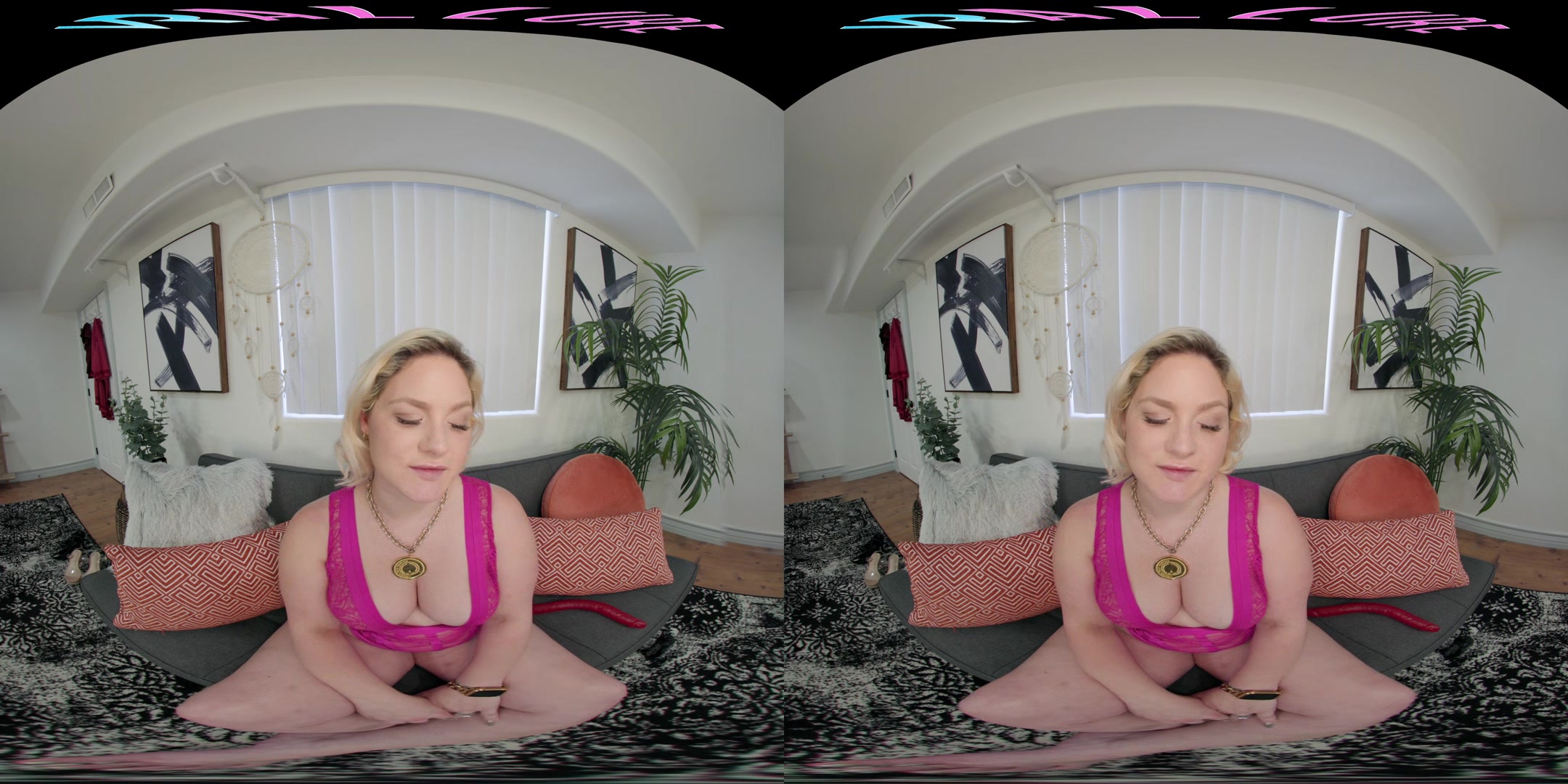 Big titty blonde gets off with her toy in virtual reality