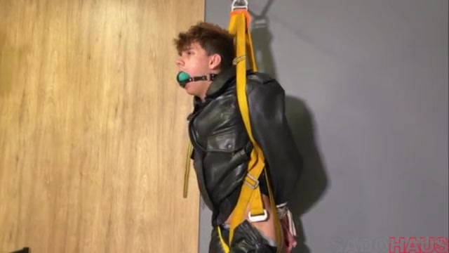 Bound leather boy fucking
