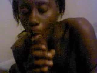 Chocolate chick sucks lucky guy's black lollipop