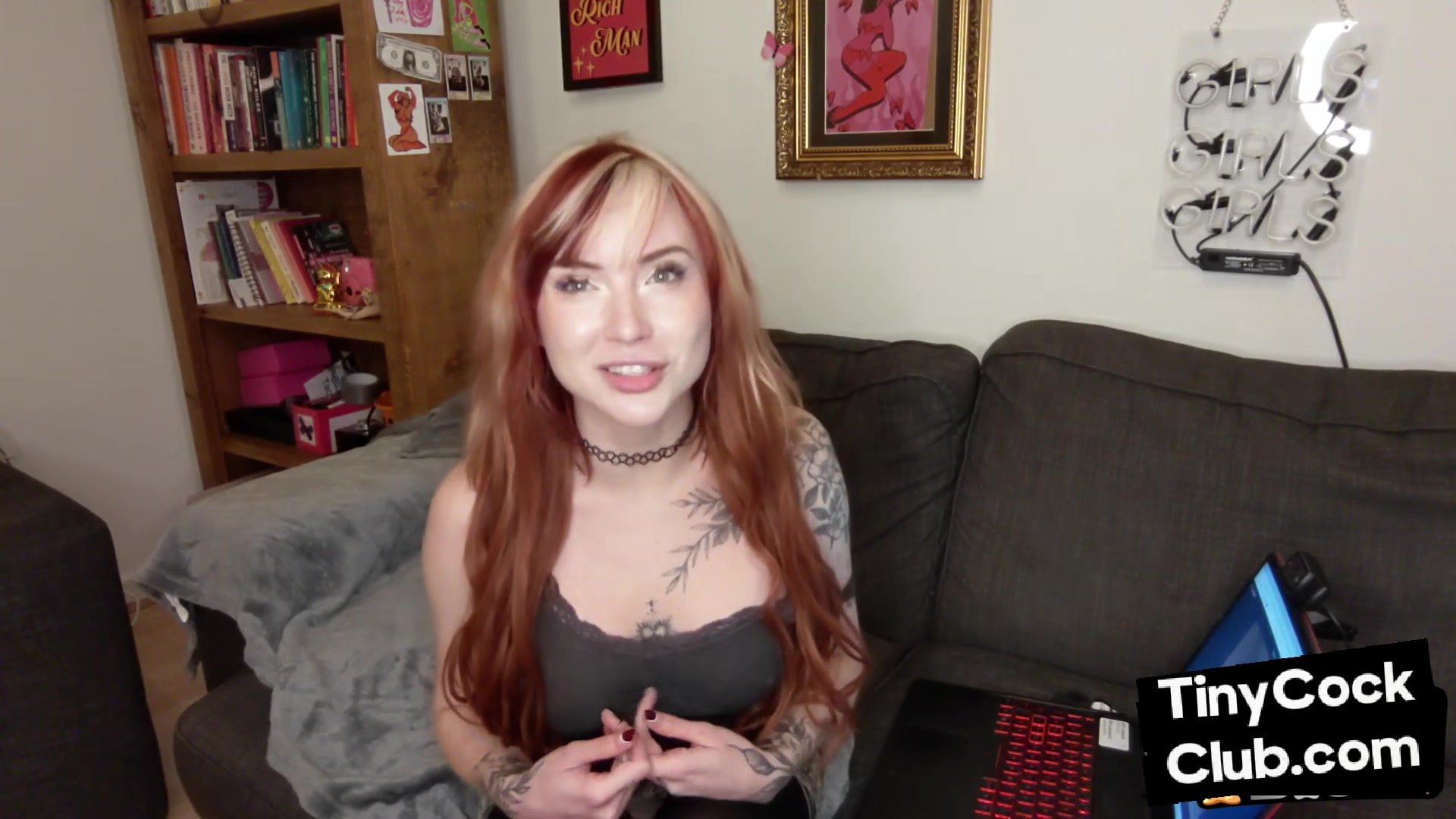 Tattooed SPH solo babe talks dirty in small cock humiliation